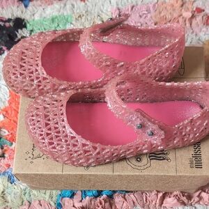 Mini Melissa Sparkly Pink Campana Jelly Flats
